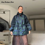 Vintage Plaid Oversized Hoodie Jacket for Women