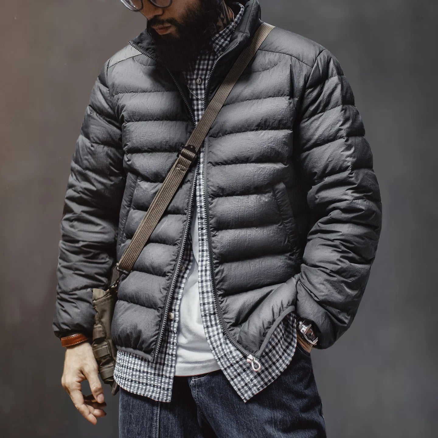 Maden Men's Lightweight Down Jacket | Stand Collar Puffer