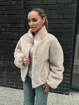 Bornladies New Women's Faux Fur Jacket Zipper Warm Plush Coat Oversized Soft Fluffy Stand Up Collar Autumn Winter Casual Jacket