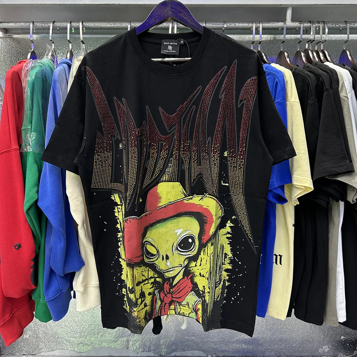 MIXED EMOTION Oversized Cotton Rhinestone T-Shirt