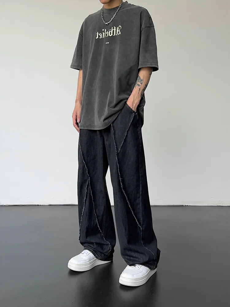 Men's Distressed Wide Leg Denim Jeans