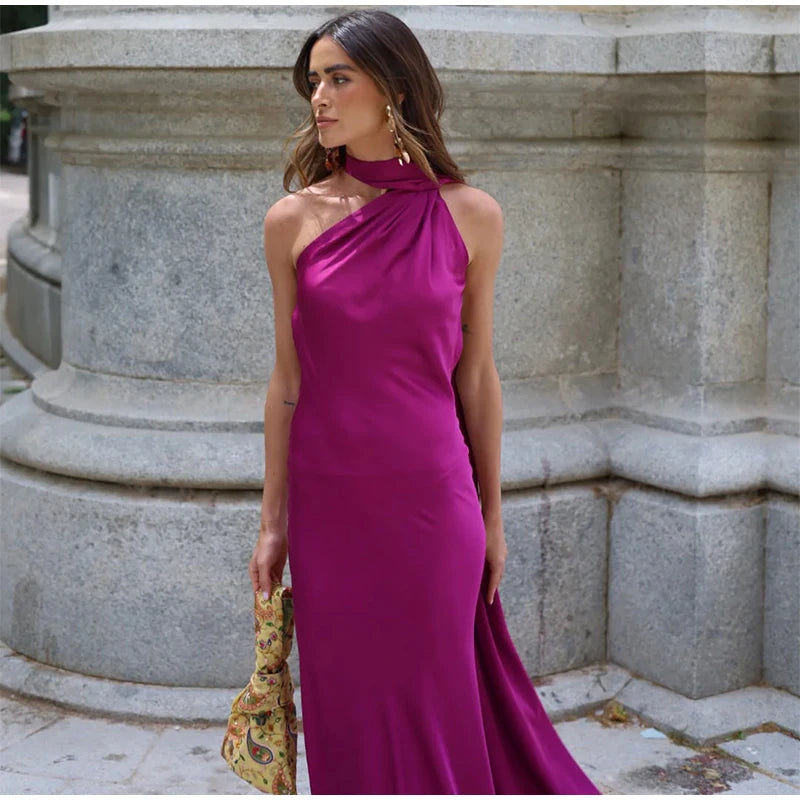 Elegant Ribbon Halter Maxi Dress