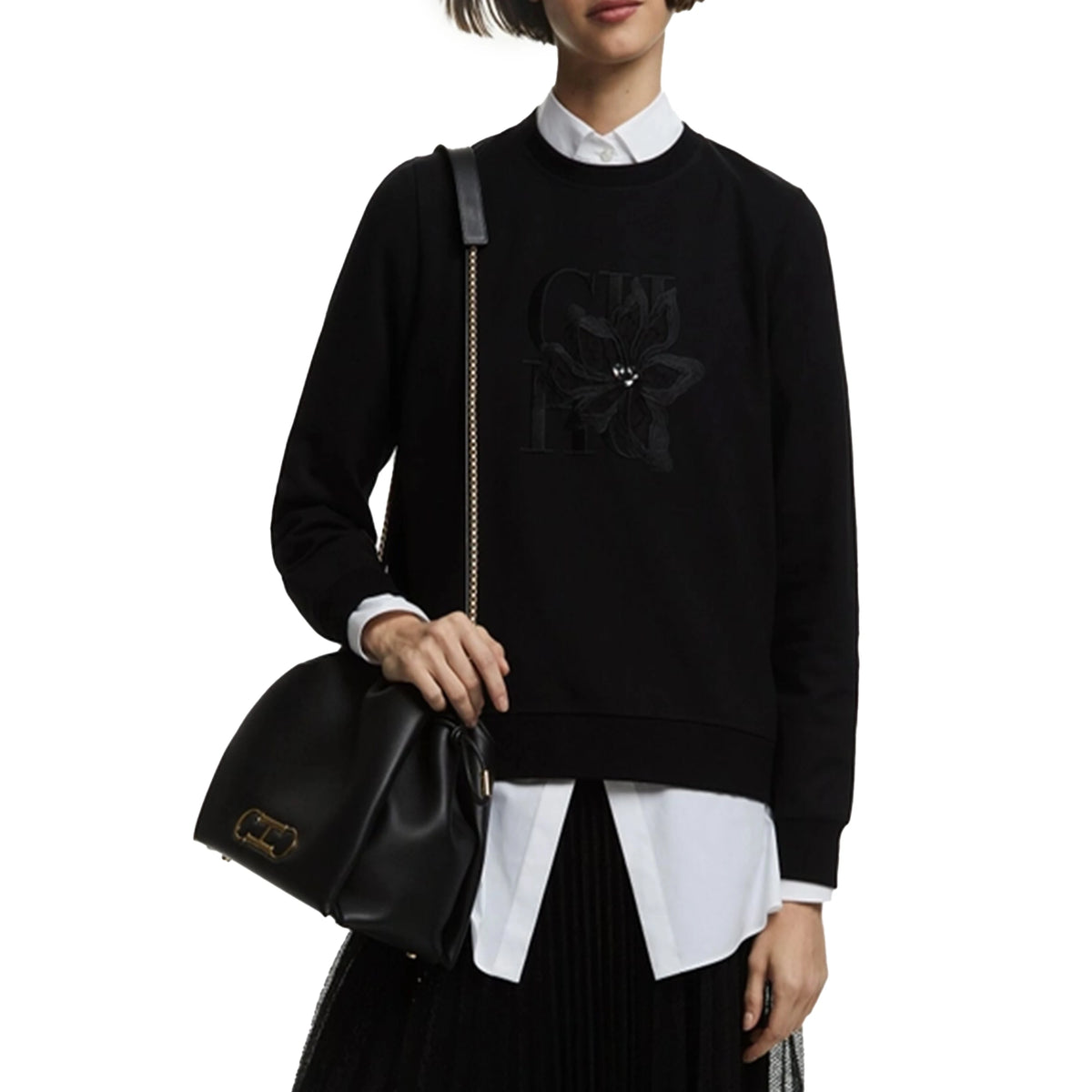 Floral Embroidered Women's Pullover Sweatshirt with O-Neck