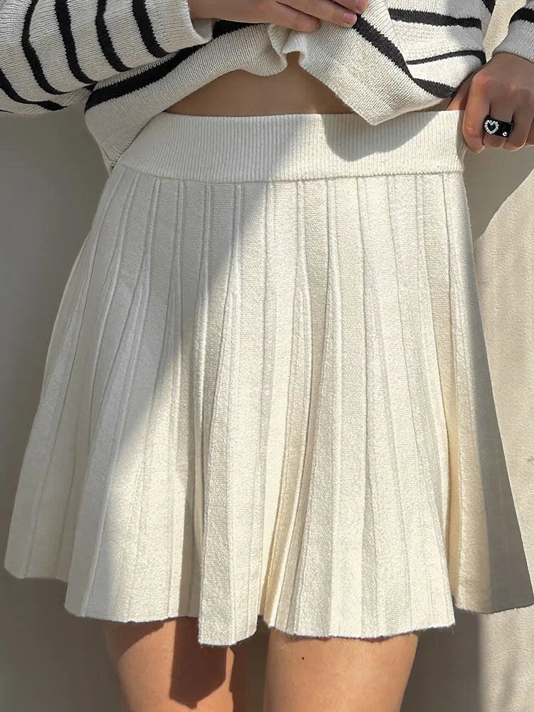 Elegant Knit Pleated Mini Skirt for Women