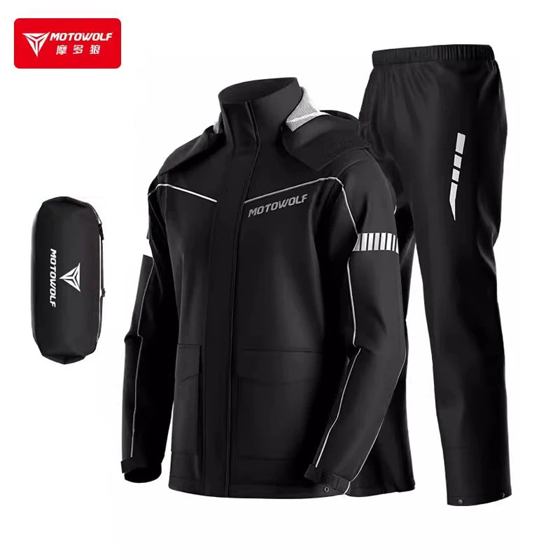 Men's Waterproof Motorcycle Rain Suit – Reflective Split Jacket & Pants