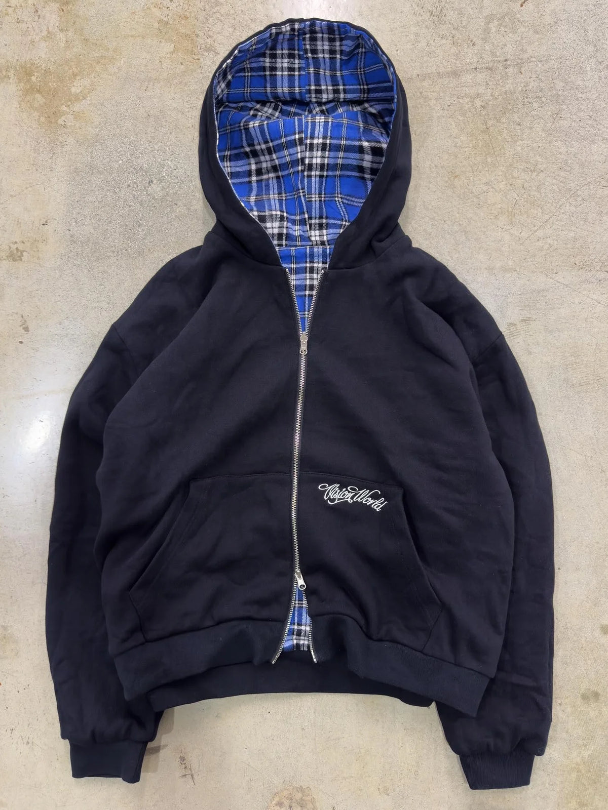 Reversible Plaid Zip-Up Hoodie with Relaxed Fit
