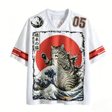 Harajuku Japanese-style ukiyo 3D Print Sport Breatha Quick-dry Men Women V-neck T-shirt Street Fashion Y2K Parent-child Clothing