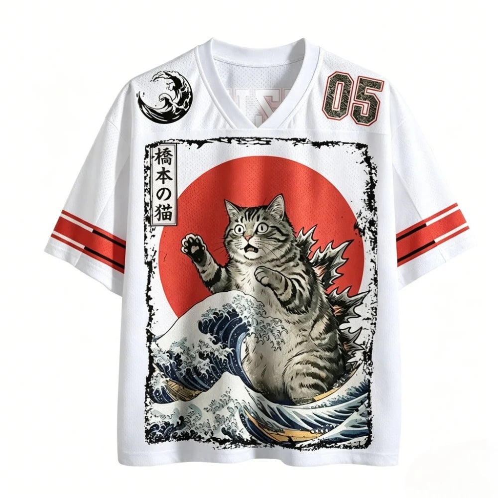 Harajuku Japanese-style ukiyo 3D Print Sport Breatha Quick-dry Men Women V-neck T-shirt Street Fashion Y2K Parent-child Clothing