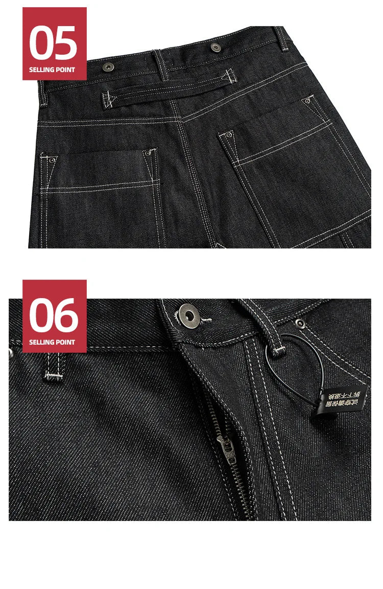 MIJKO Black Original Cow Jeans Wood Trousers Bright Line Design Comfortable Fit Workwear Casual Pants ZJ118