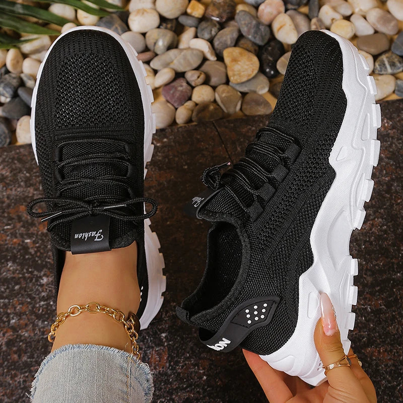Women's Knitted Mesh Slip-On Sneakers — Breathable Platform Running Shoes