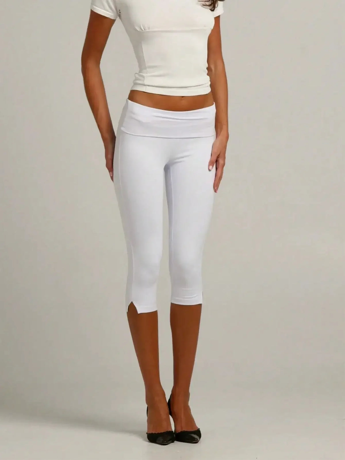 Women's Y2K Low-Rise Capri Leggings | Fold-Over Waistband