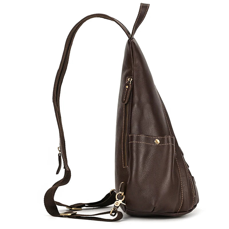 Single Shoulder Bagpack Genuine Leather Chest Bag Outdoor Riding Bag Chest Packs For Biker Men Male Sling Bags Cow Leather
