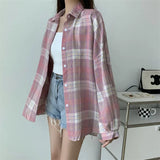 Vintage Plaid Long-Sleeve Blouse