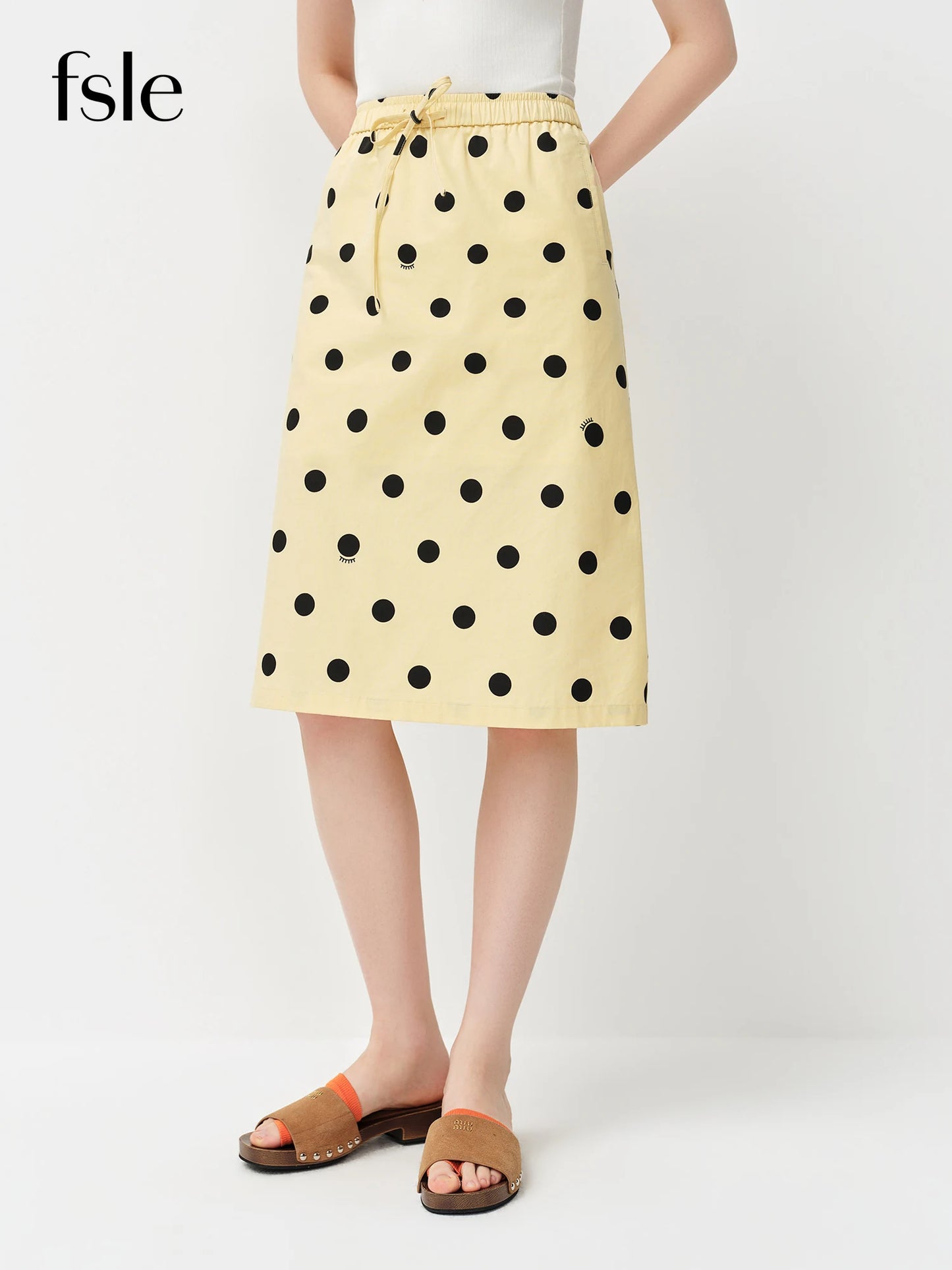 Polka Dot Lace-Up A-Line Skirt – Chic Knee-Length