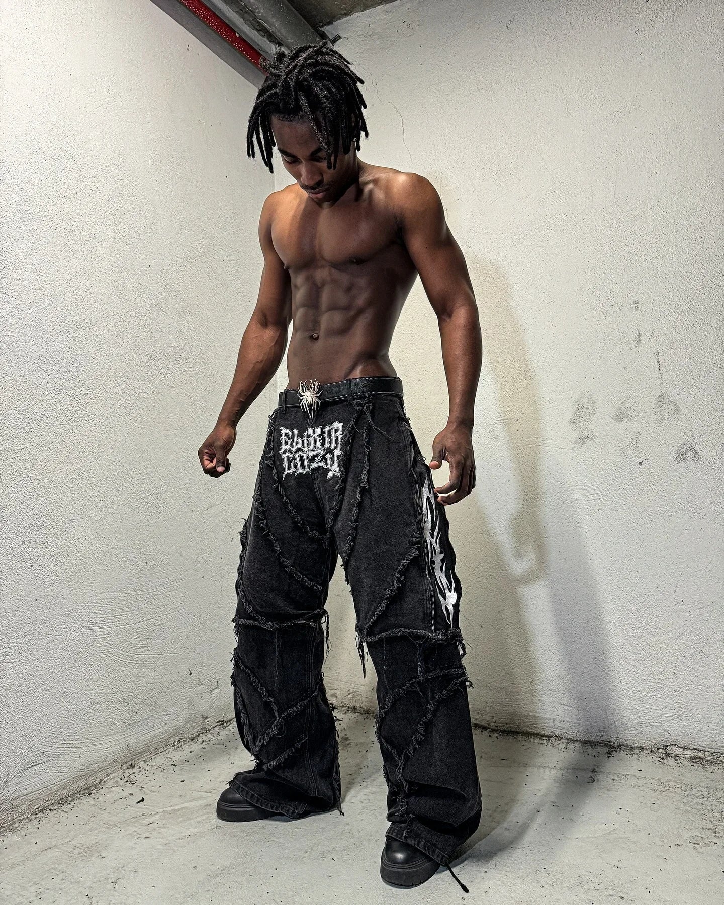Y2K Patchwork Stripe Fur-Trim Jeans