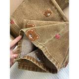 Lace Teddy Bear Patchwork Wide-Leg Jeans