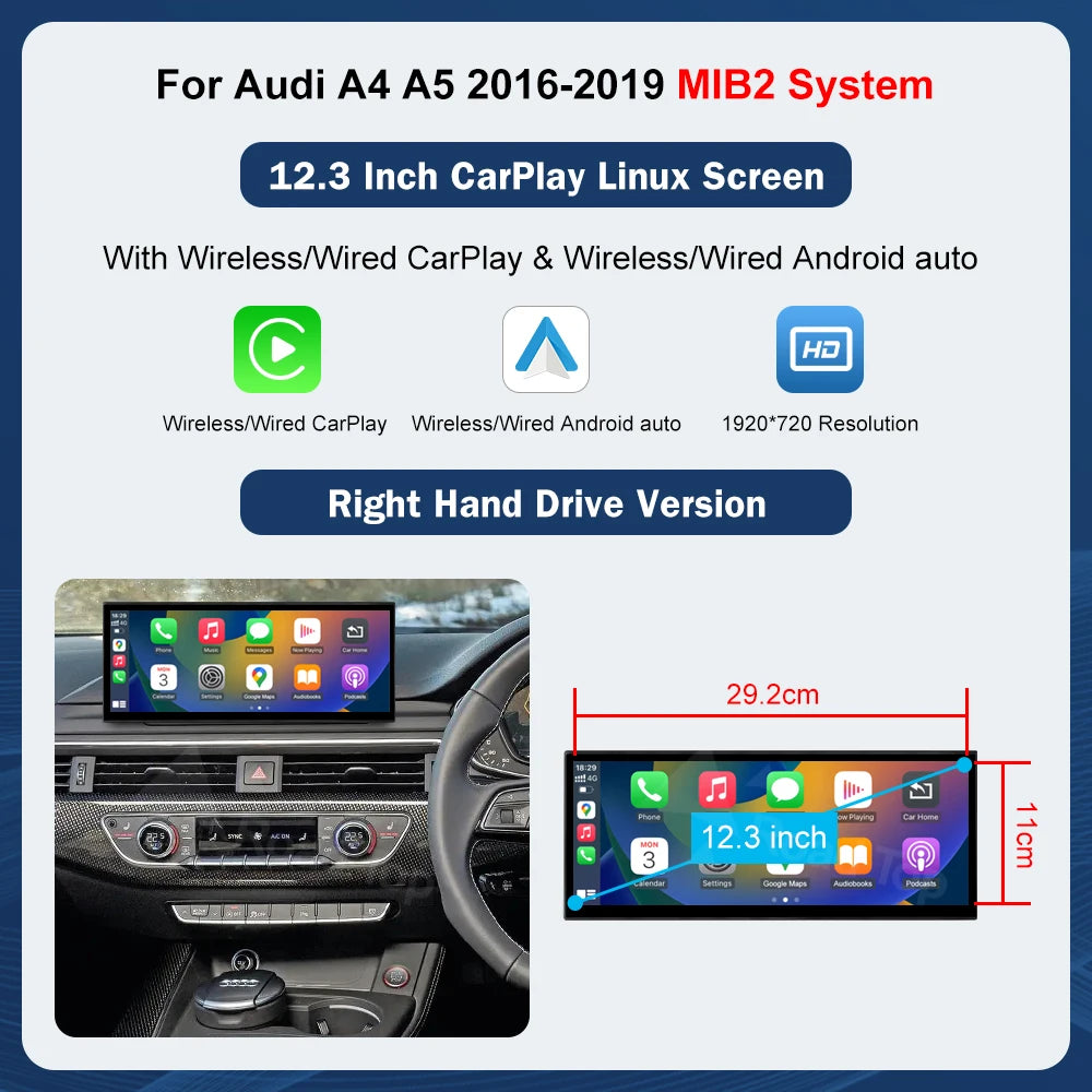 12.3" Audi A4/A5/S4/S5 Multimedia Touch Screen – Wireless CarPlay & Android Auto