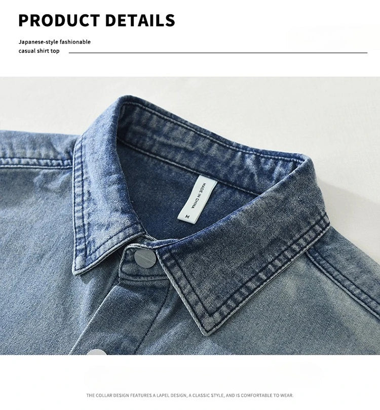 2025 Autumn New Letter-embroidered Vintage Washed Long Sleeve Denim Shirt for Men Clothing Cotton Versatile Streetwear CM7738