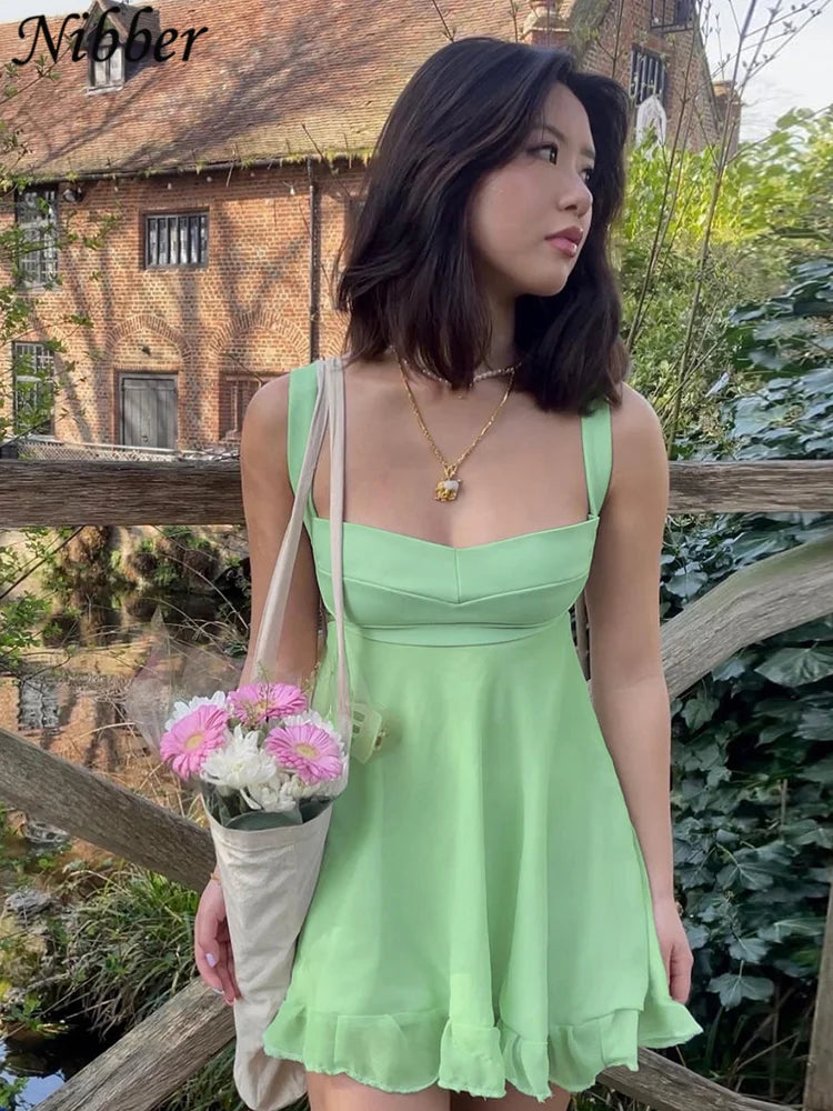 Elegant Ruffle Backless Summer Dress