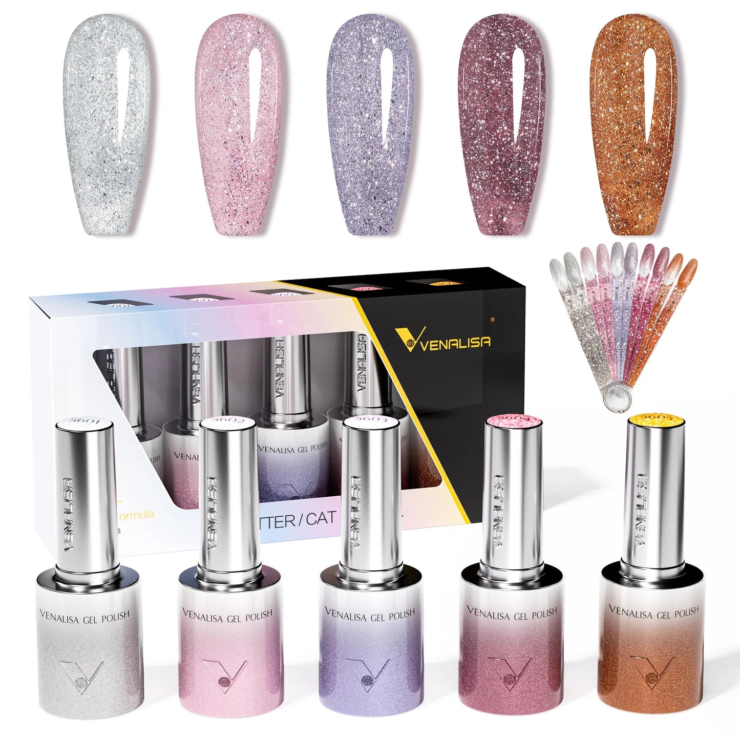 5pcs*10ml/kit VENALISA HEMA FREE TPO FREE Glitter Red Cat Eye Gel Nail Polish Ultra Diamond Gel UV LED Soak Off Nail Manicure