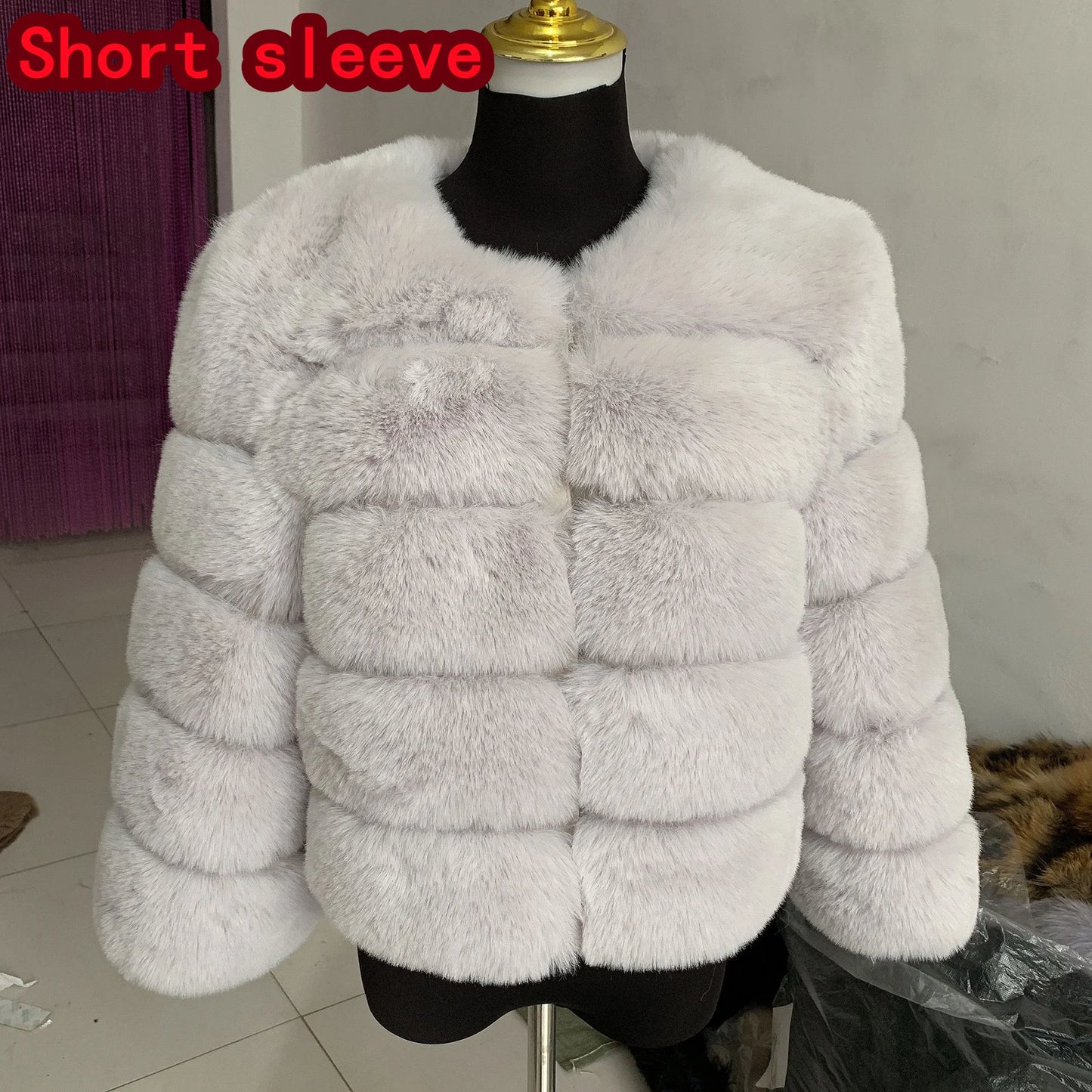 Elegant Winter Faux Fox Fur Crop Jacket