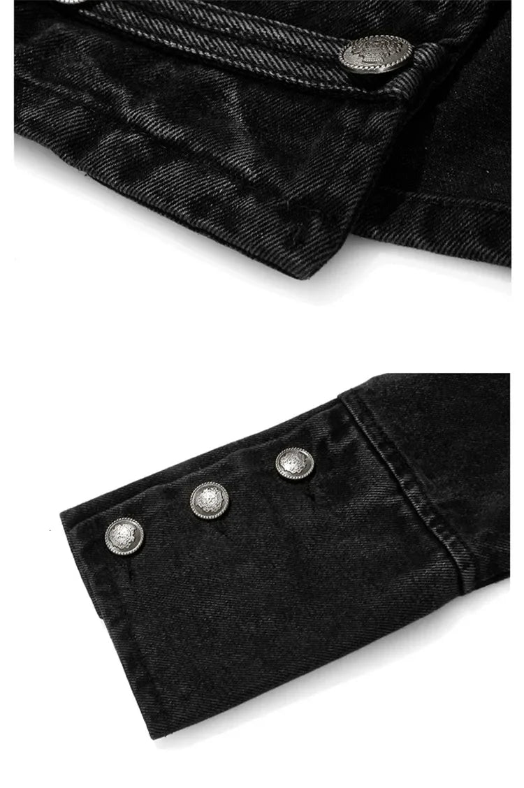 Split-Button Cropped Denim Jacket – Streetwear Jean Outerwear