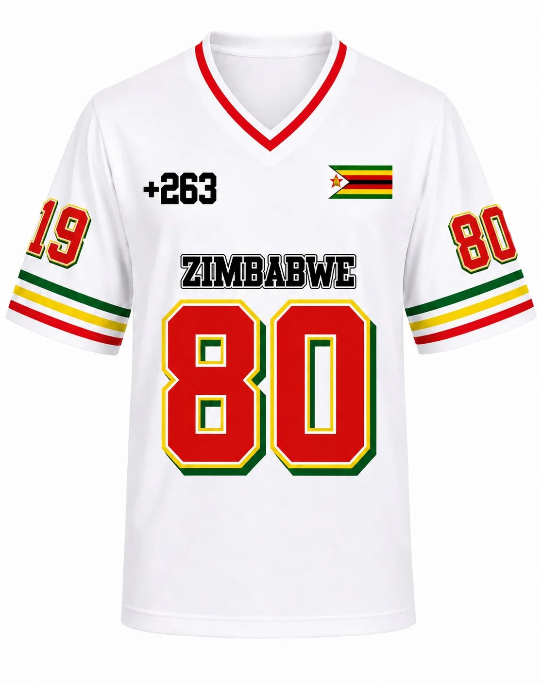 Men's Zimbabwe Flag Print V-Neck T-Shirt