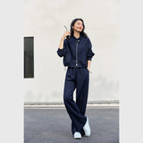 VIMLY 2 Piece Pant Set Woman Casual Outfits Women's Pant Suit 2026 Blue Stand-up Collar Jacket and Trouser Female Clothing A0119