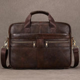 Luufan Genuine Leather Men's Business Handbag 15" Laptop Briefcase Bag Male A4 Document Shoulder Message Computer Bag Work Tote