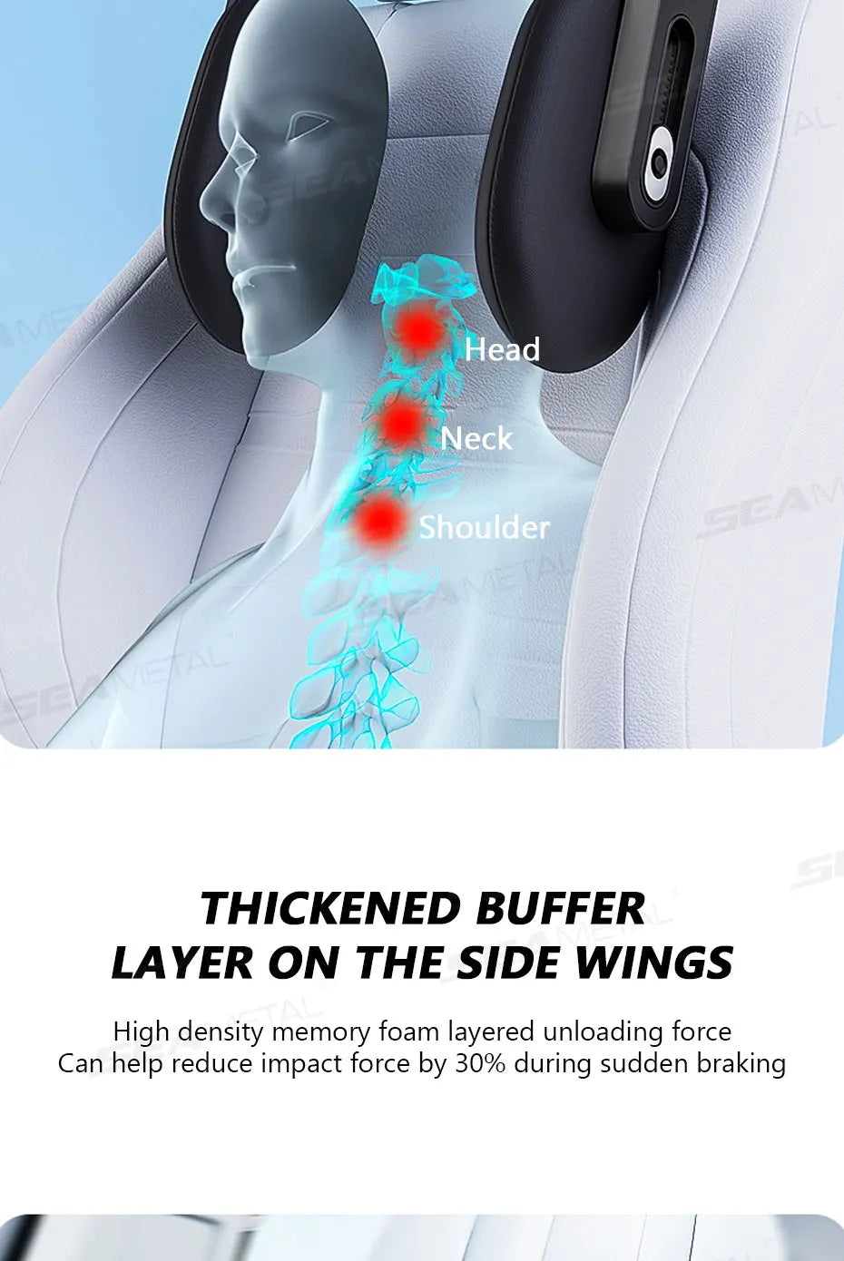 SEAMETAL Multifunctional Car Headrest 3D Memory Foam Neck Support Pillow Free-Adjustment Neck Protection Pillow for Traveling