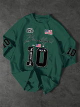 USA Brooklyn Style 10 Print Oversized T Shirt Men's Streetwear Vintage Jersey Tee