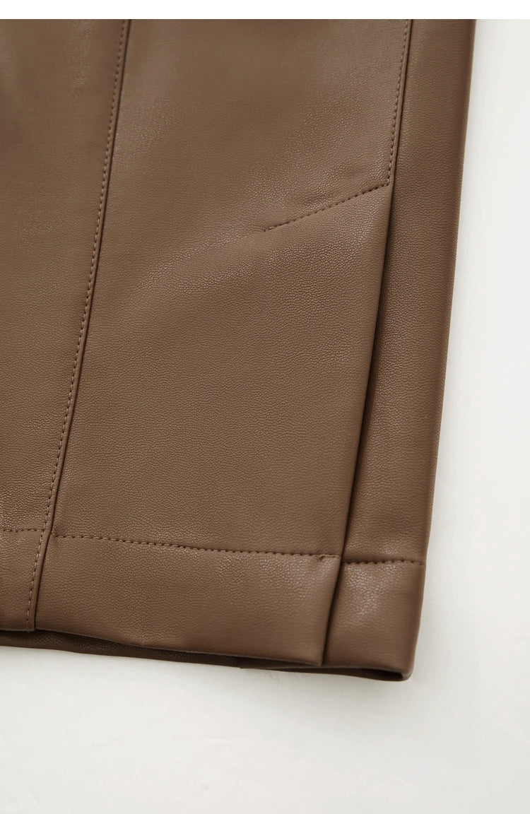 Minimalist Straight-Leg PU Leather Trousers