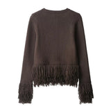 Vintage Tassel Knitted Cardigan – Elegant O-Neck Long Sleeve Sweater (USA Made)