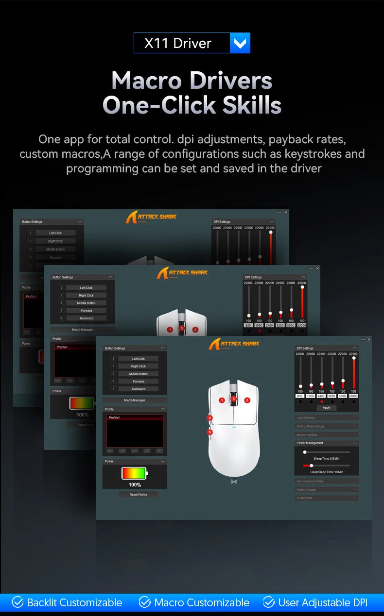 X11 ATTACK SHARK X11SE Bluetooth Gaming Mouse PAW3311 Sensor 22000DPI Macro Drivers and 1000 Hz Polling Rate for Wireless Mouse