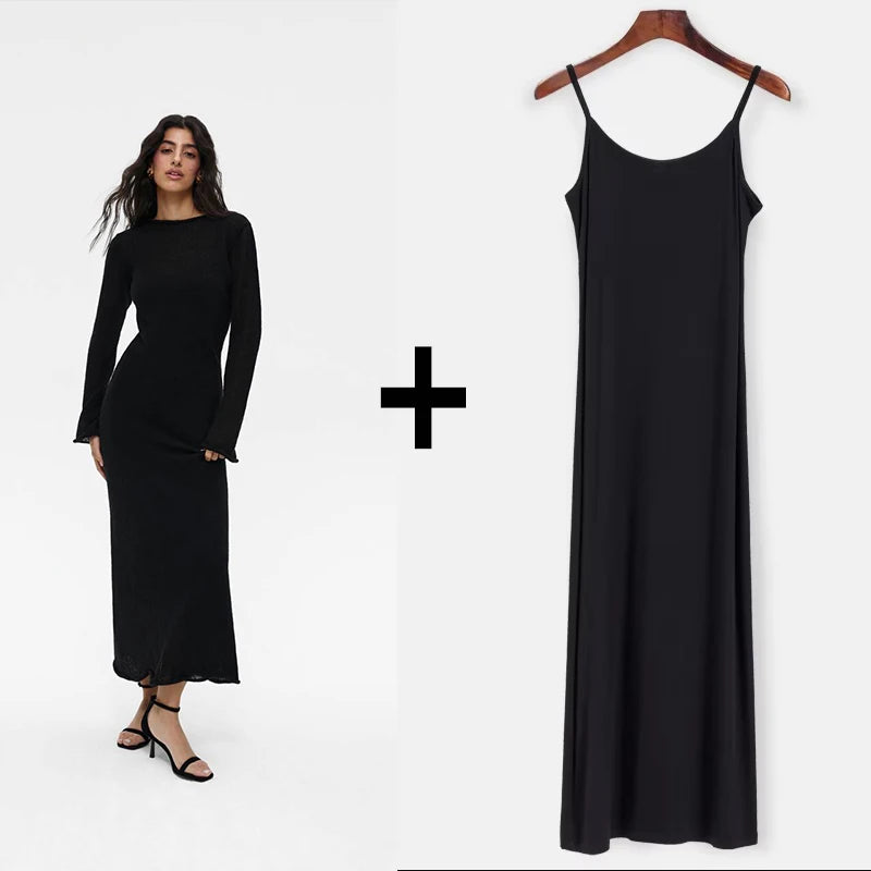 Elegant O-Neck Knit Maxi Dress