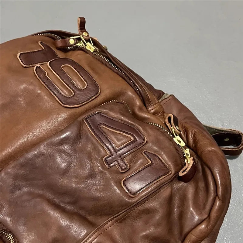 Vintage luxury genuine leather large capacity men's backpacks outdoor daily travel handmade soft real cowhide laptop schoolbags