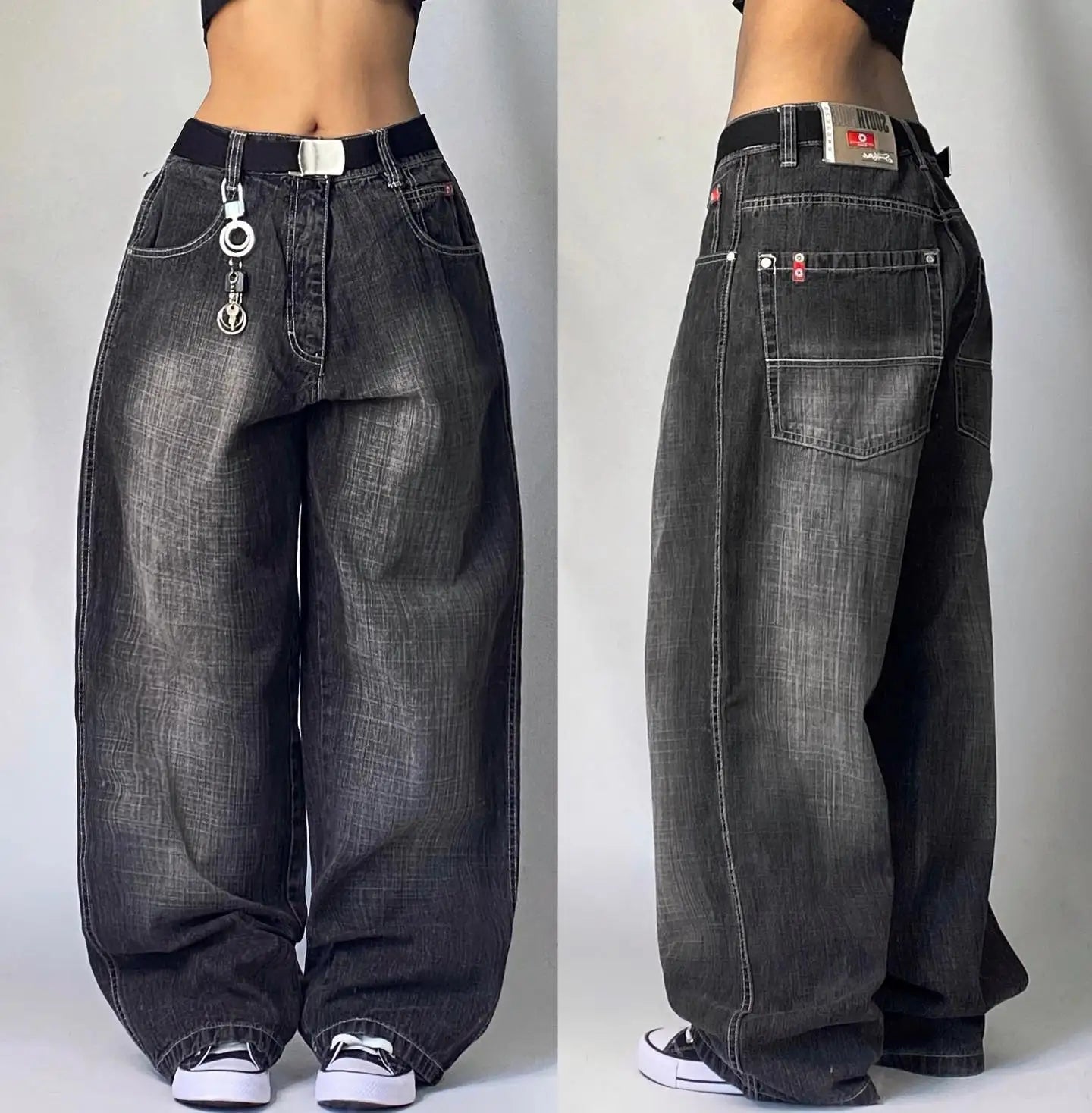 Men's Y2K Oversized Wide-Leg Embroidered Denim Jeans