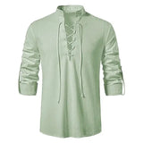 King Billion Men's Shirts Casual Men Cotton Linen Long Sleeve T-shirt Spring Autumn Vintage Shirt US Size Drawstring Neck