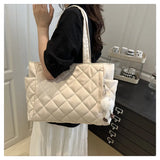 Multi Pocket Women Mailman Bag Diamond Patterned Cotton Clothing Shoulder Bag Large Capacity Tote Bag Casual Nylon Shoulder Bag