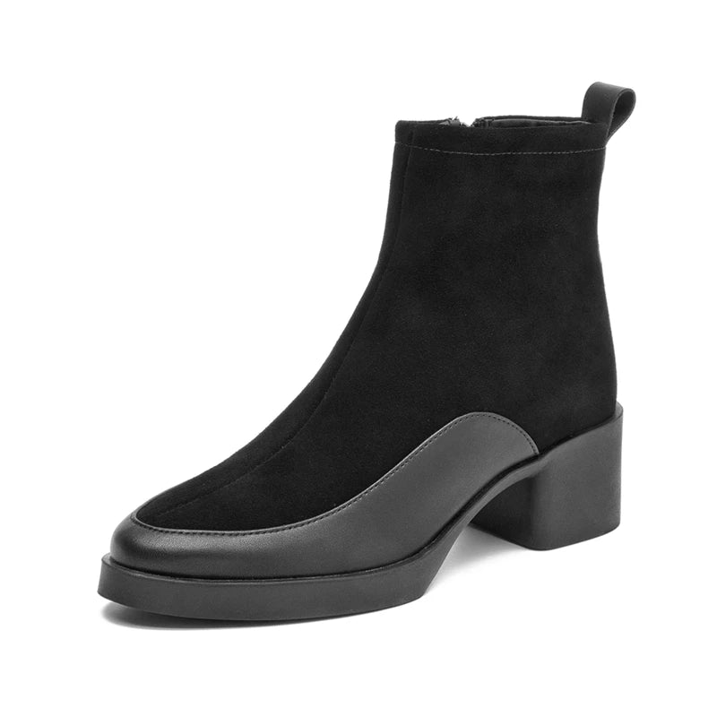 AIYUQI 2026 New Women's Short Boots Genuine Leather Chunky Heel High Heel Boots Female Large Size Pointed Toe Women Ankle Boots