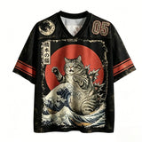 Harajuku Japanese-style ukiyo 3D Print Sport Breatha Quick-dry Men Women V-neck T-shirt Street Fashion Y2K Parent-child Clothing