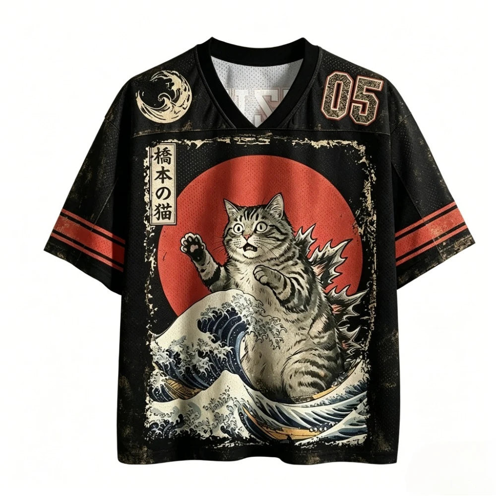 Harajuku Japanese-style ukiyo 3D Print Sport Breatha Quick-dry Men Women V-neck T-shirt Street Fashion Y2K Parent-child Clothing