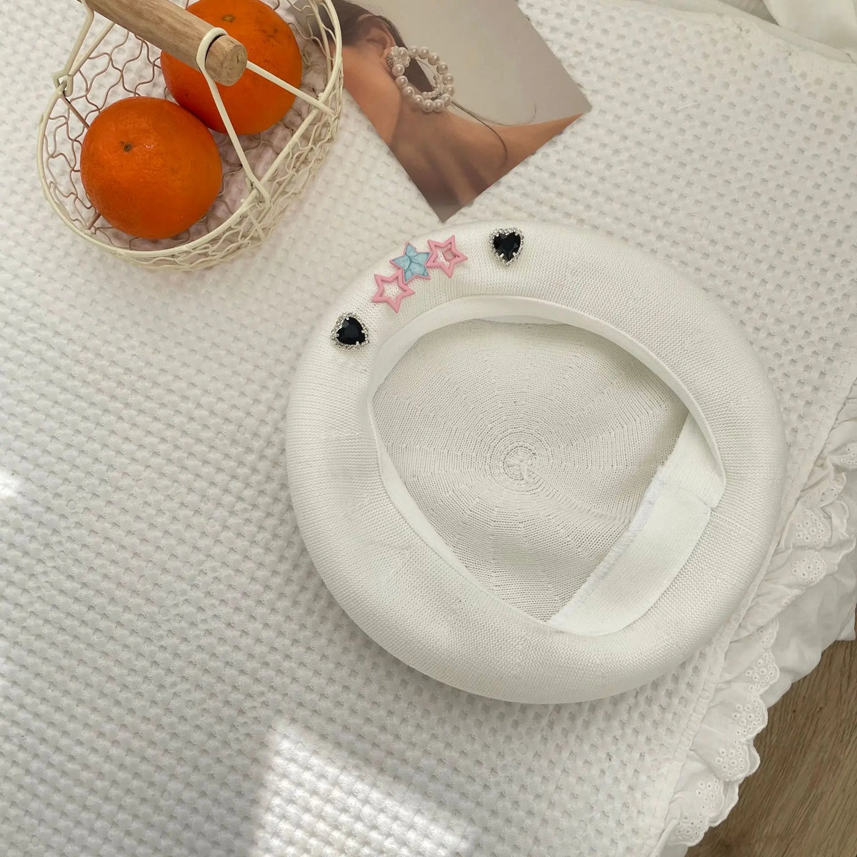 INS Summer rhinestone beret women's new fashion versatile hat thin breathable painter hat handmade rhinestones versatile pumpkin