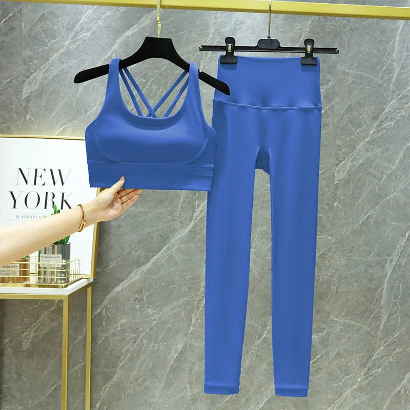 TRY TO BN 2 Piece Yoga Set Women's Tracksuit Sports Bra High Waist Leggings Tummy Control Squat Proof Workout Outfit Gym Clothes