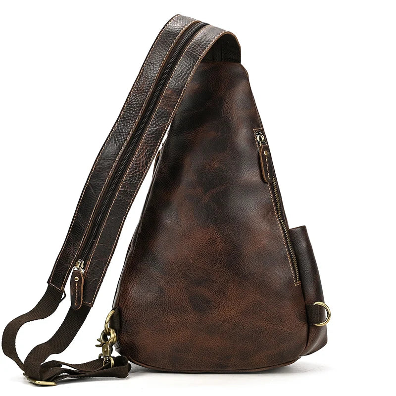 Single Shoulder Bagpack Genuine Leather Chest Bag Outdoor Riding Bag Chest Packs For Biker Men Male Sling Bags Cow Leather