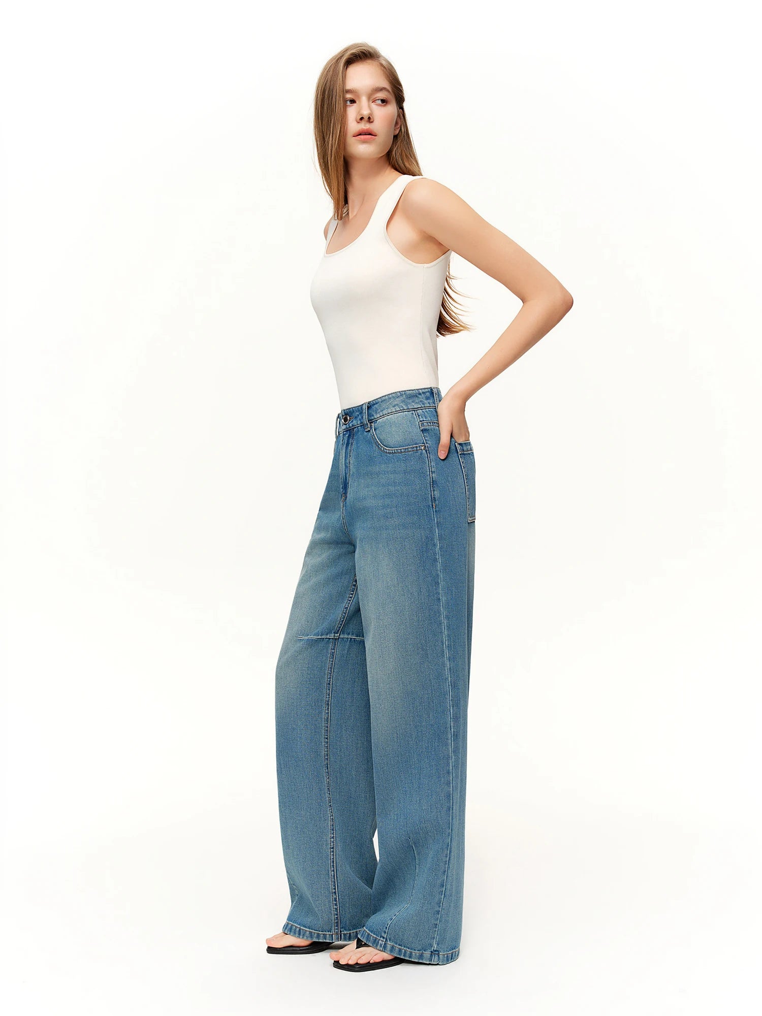DUSHU High-Waist Straight Leg Jeans | Retro Washed Denim