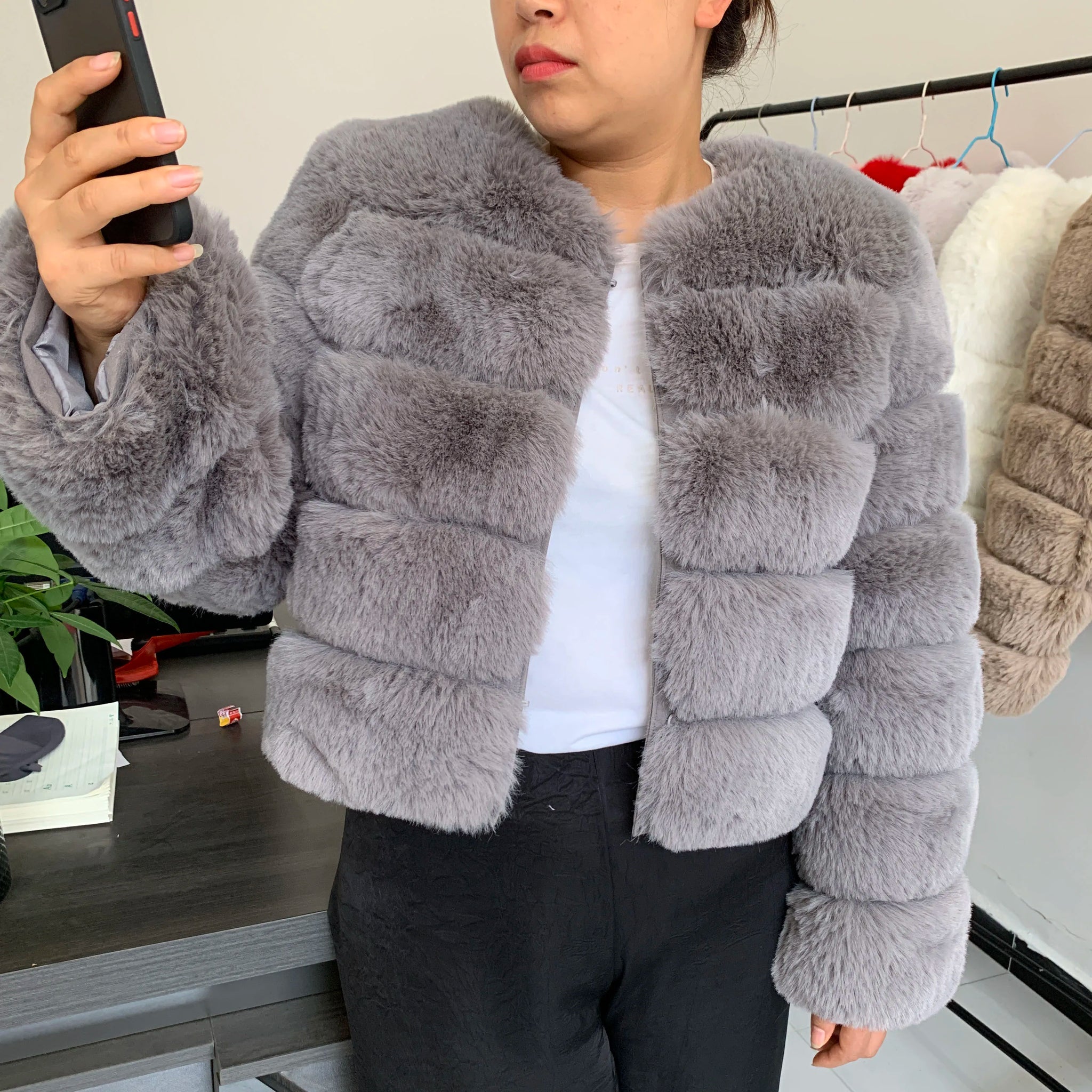 Elegant Winter Faux Fox Fur Crop Jacket