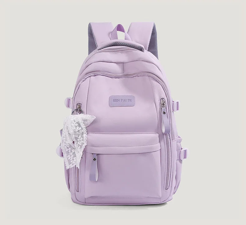 New Female High Capacity Waterproof College Backpack With Lace Pendant Trendy Women Laptop School Bags Cute Girl Travel Book Bag
