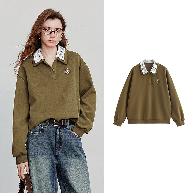 Women’s Green Colorblock Collared Sweatshirt
