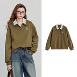 Women’s Green Colorblock Collared Sweatshirt